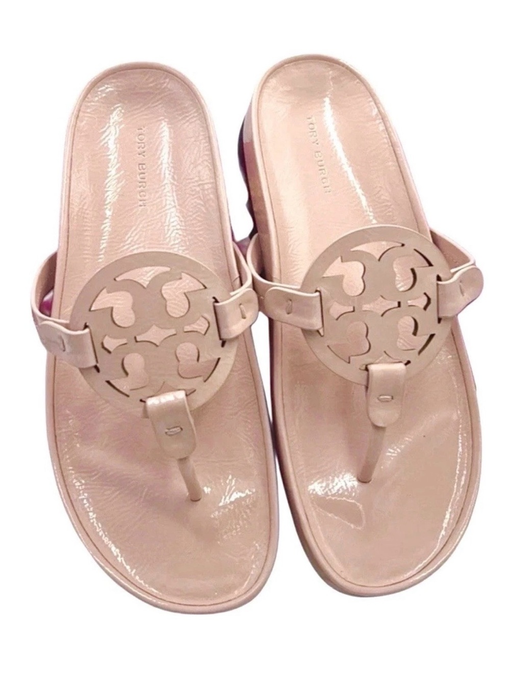 Tory Burch Miller Cloud Lug Sole Blush Nude Pink Patent Leather Sandals size 7.5 - Picture 7 of 12